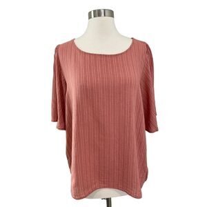 Gap Linen Blend Stripe Flutter Sleeve Top Rust Size Large Beachy‎ Cottagecore